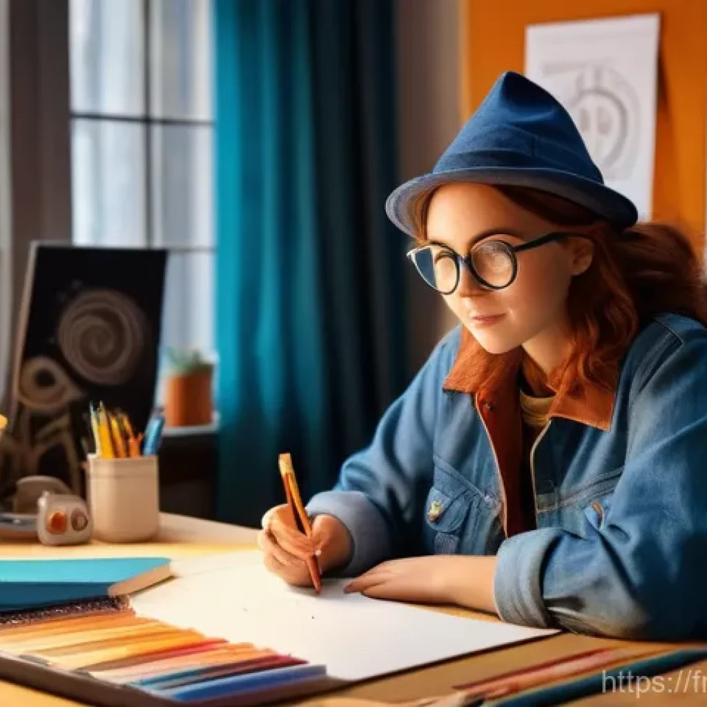 애니메이션 기획사가 자주 사용하는 용어 - **"A vibrant animation studio, late afternoon sun streaming through large windows. A focused female ...