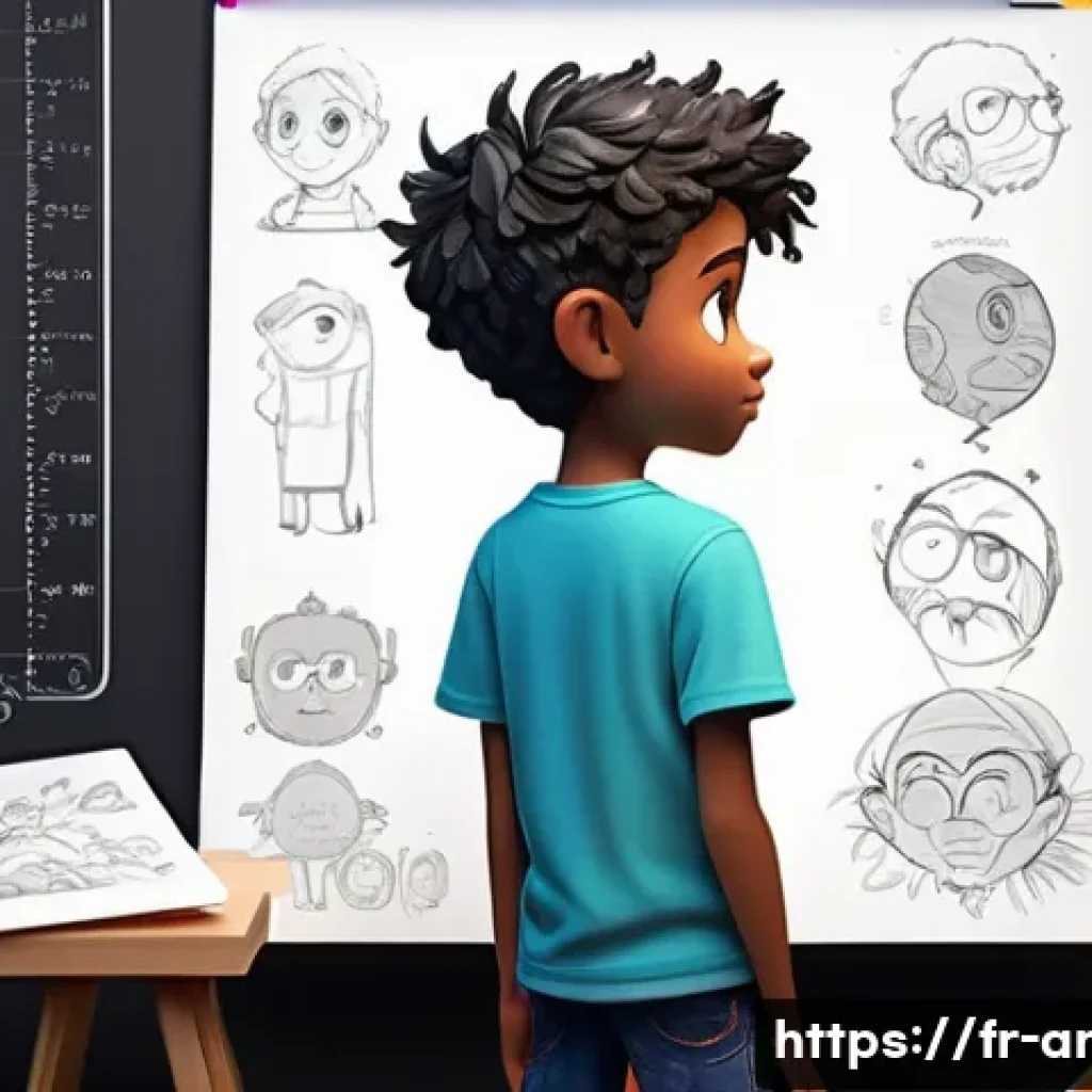 애니메이션 기획사의 캐릭터 디자인 가이드 - **Character Genesis: The Animator's Vision**
    A focused character designer, wearing a comfortable...