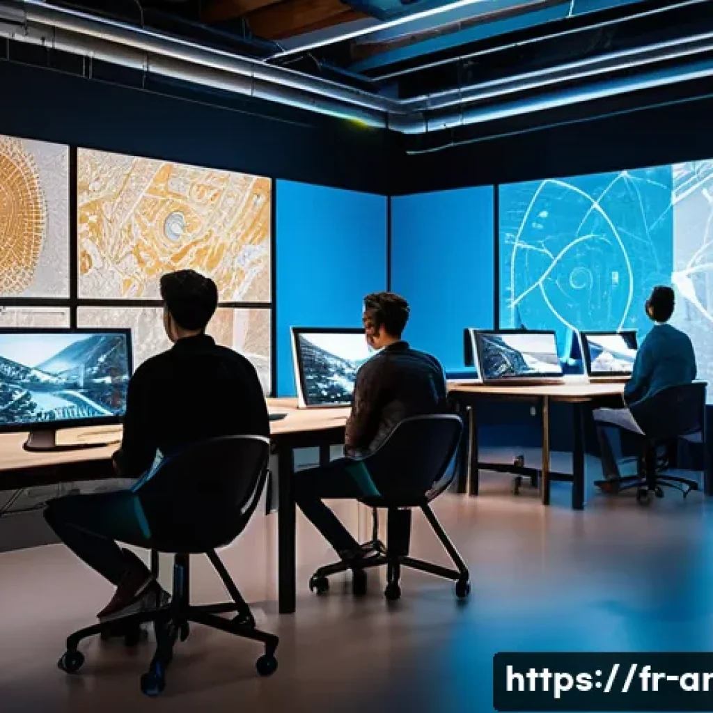 애니메이션 기획사와 학계의 협력 사례 - A vibrant animation studio and university research lab merged workspace, showing diverse young profe...