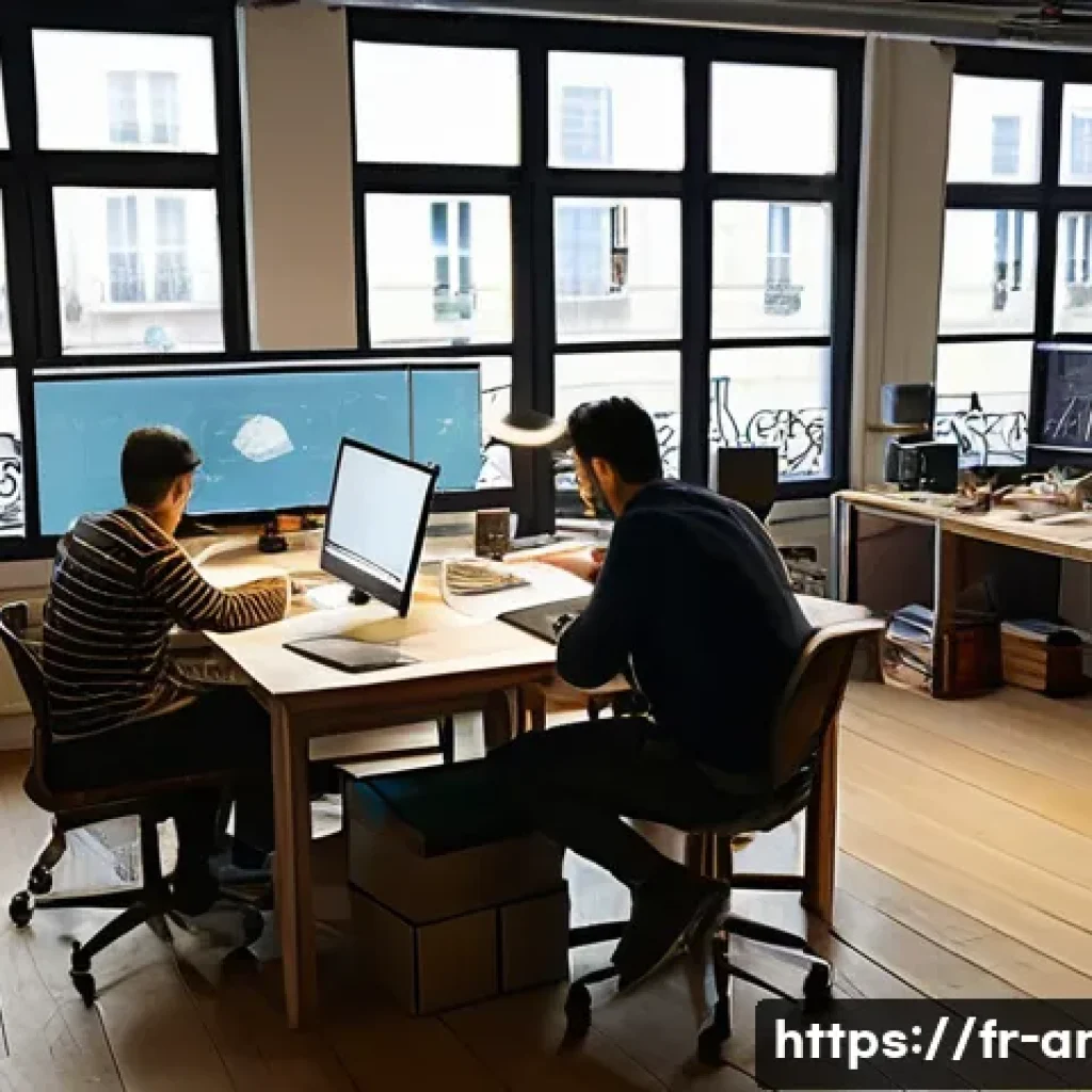 애니메이션 기획사와 업계 동향 분석 방법 - A vibrant animation studio workspace in Paris, showing a diverse team of animators collaborating aro...