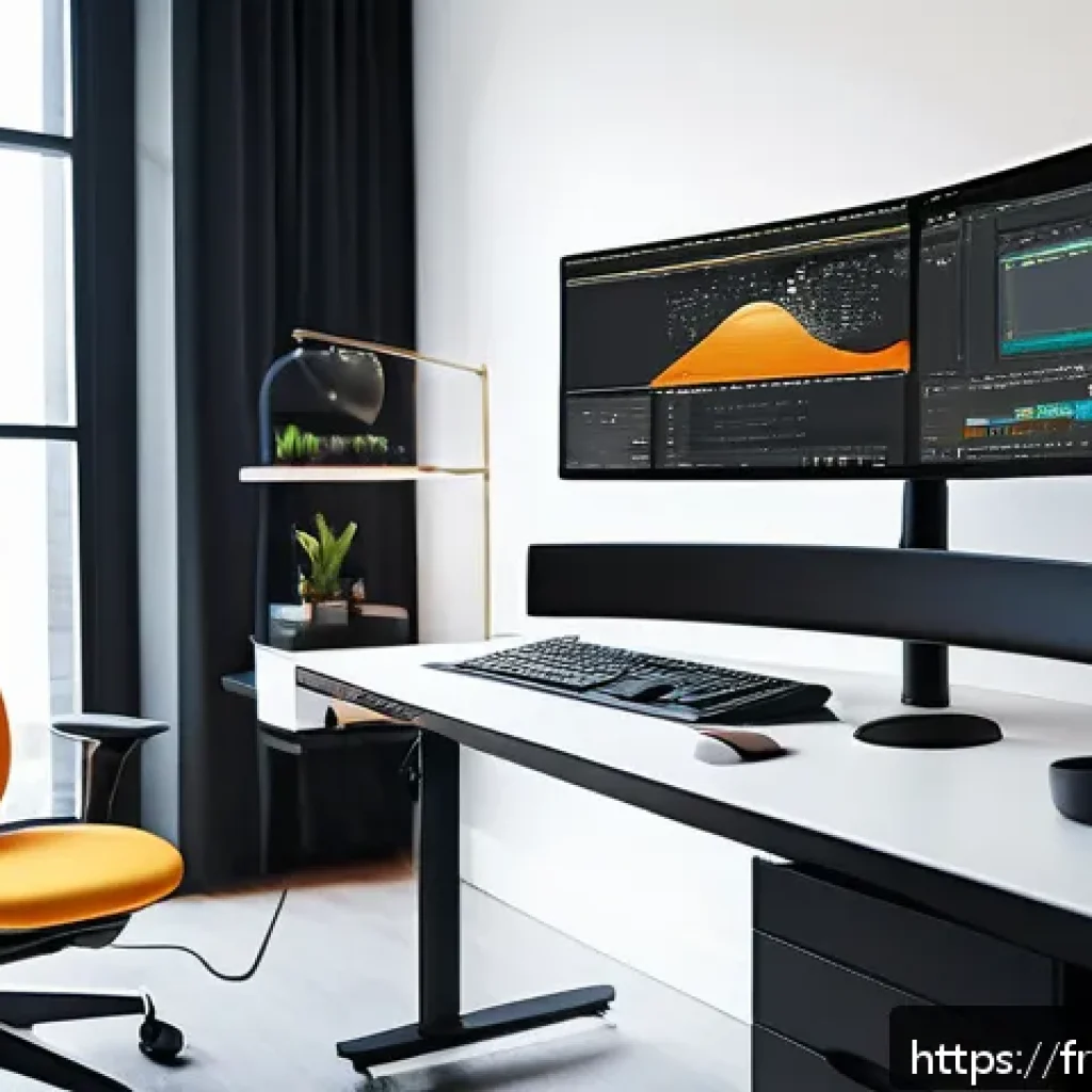 애니메이션 기획과 관련된 장비 투자 - A modern ergonomic workspace designed for animation professionals, featuring a height-adjustable sta...