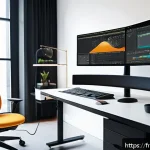 Home 19 애니메이션 기획과 관련된 장비 투자 - A modern ergonomic workspace designed for animation professionals, featuring a height-adjustable sta...