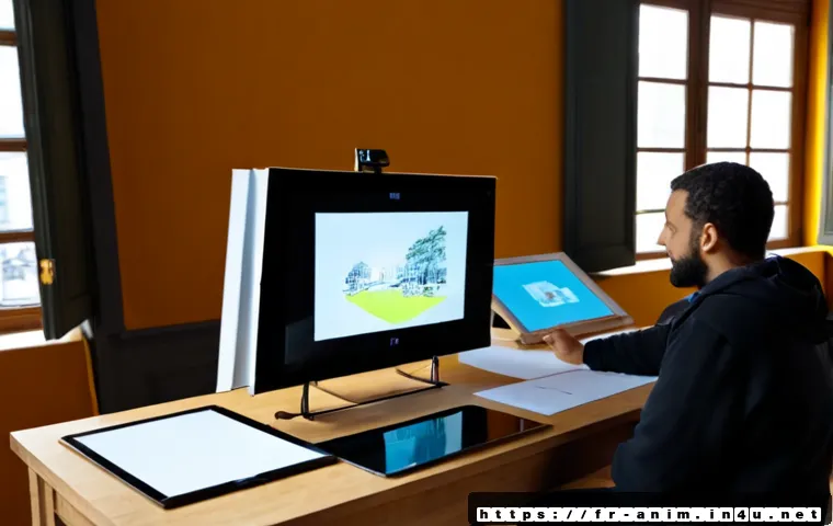 Home 17 애니메이션 기획사의 실무 중심 강의 준비법 - Photorealistic French animation studio training workshop, experienced creative producer guiding a sm...